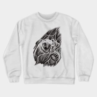 Roaring Bear breaking through the Mist in a Lightning Storm Tattoo Design Crewneck Sweatshirt